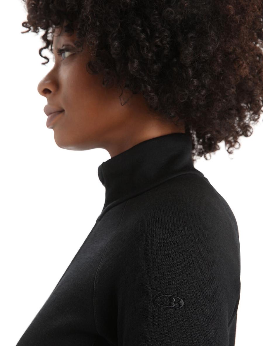 Black Icebreaker RealFleece™ Merino Elemental Long Sleeve Zip Women's Hoodie | AU 1666FDNM